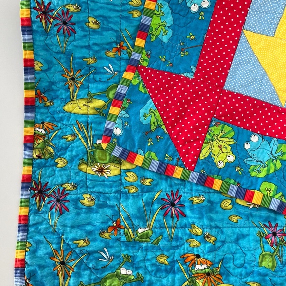 Handmade Reversible Quilt Colorful Frogs